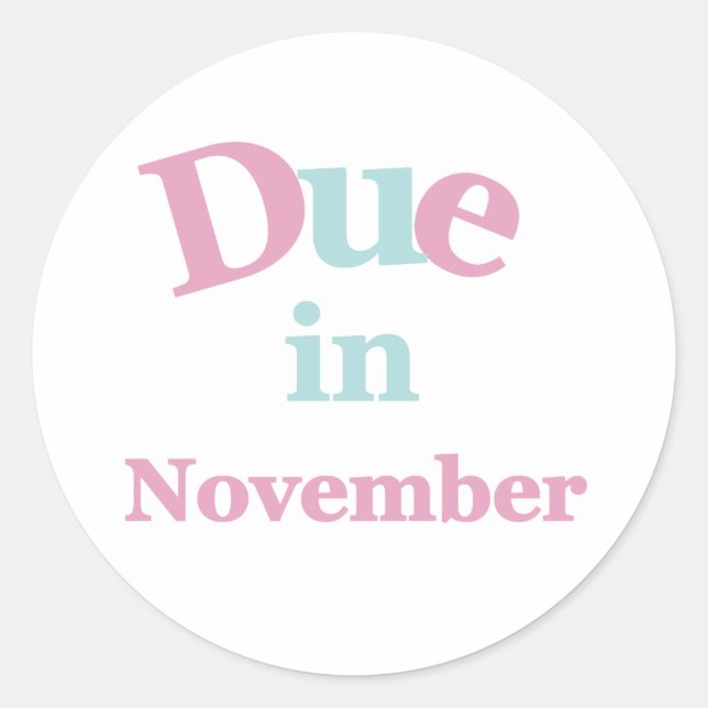 Pink Due in November Classic Round Sticker (Front)