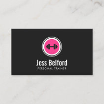 Pink Dumbbell Logo, Personal Trainer, Fitness Gym Business Card