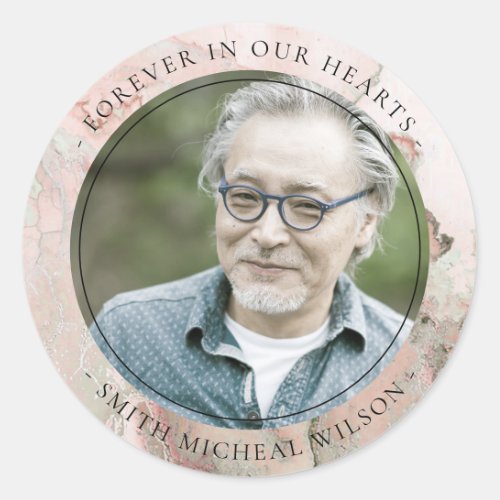 PINK DUSKY ROSE GOLD AGATE SYMPATHY MEMORIAL PHOTO CLASSIC ROUND STICKER