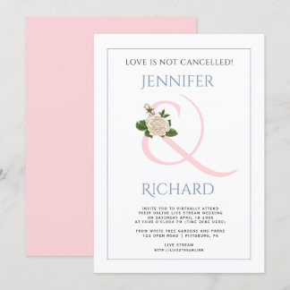 Pink dusty blue ampersand and rose virtual wedding invitation
