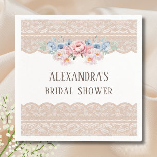 Pink Dusty Blue Floral Vintage Lace Bridal Shower Napkins
