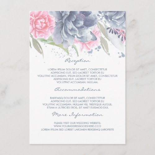 Pink  Dusty Blue Floral Wedding Information Guest Enclosure Card