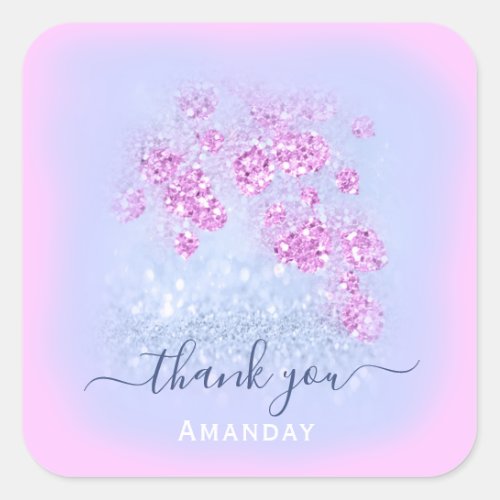 Pink Dusty Blue  Glitter Floral Sweet 16th Ombre Square Sticker