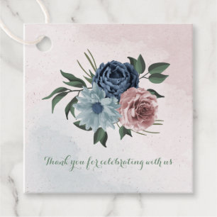 pink dusty blue navy blue floral greenery  favor tags