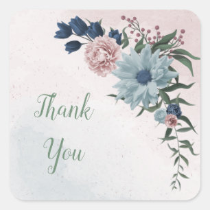 pink dusty blue navy blue floral greenery wedding square sticker