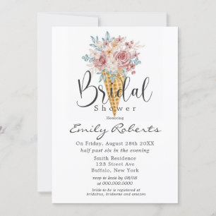 Pink Dusty Blue Tan Ice Cream Cone Bridal Shower Invitation
