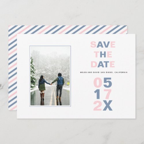 Pink dusty blue typography photo Save the Date