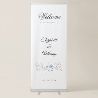 Pink & Dusty Blue Watercolor Floral Wedding Retractable Banner