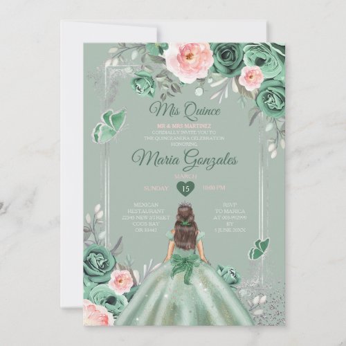 Pink Dusty Green Silver Mis Quince 15 Anos Invitation