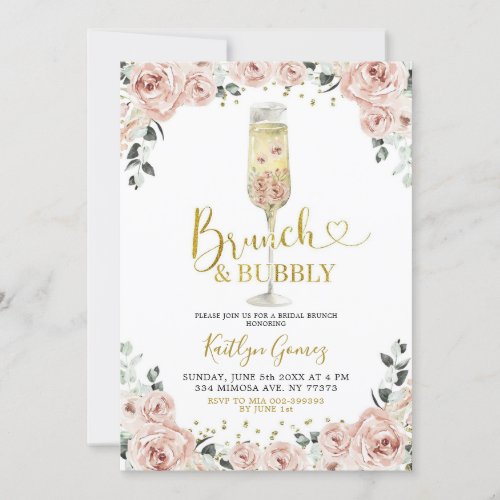 Pink Dusty Rose Brunch and Bubbly Bridal Brunch Invitation