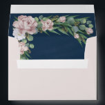 Pink Dusty Rose Eucalyptus Greenery Gold Wedding Envelope<br><div class="desc">Design's exterior is set to a very light pink in color hex code: #eee5e4. You can change the background to the color of your choice. The interior features a eucalyptus spray in silver dollar and seeded greenery with light dusty rose pink and white floral elements over a navy blue watercolor...</div>