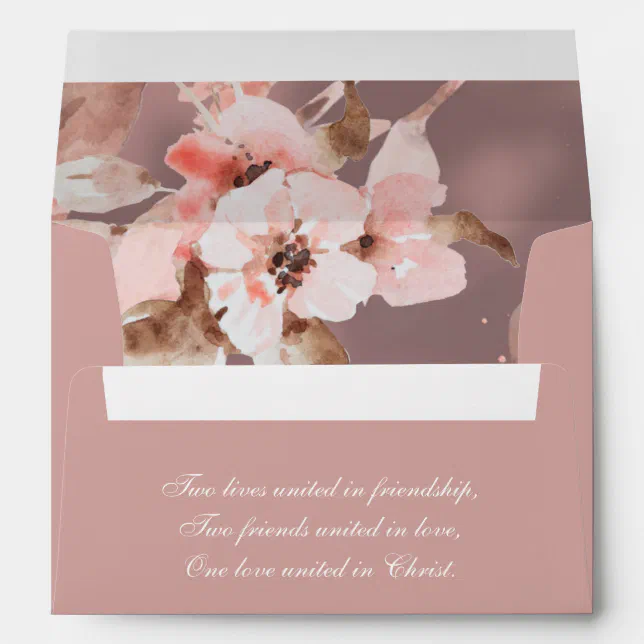 Pink Dusty Rose Floral Return Address Wedding Envelope | Zazzle