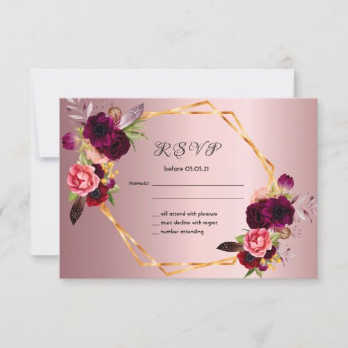 Pink dusty rose flowers wedding RSVP response card