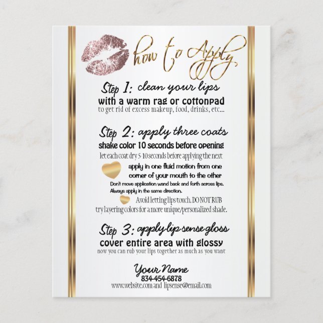 Pink Dusty Rose Glitter Lip Instructions Flyer (Front)