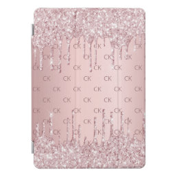 Pink dusty rose glitter monogram initials luxury iPad pro cover