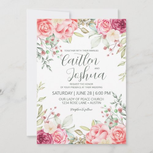 Pink Dusty Rose Greenery Wedding Invitation