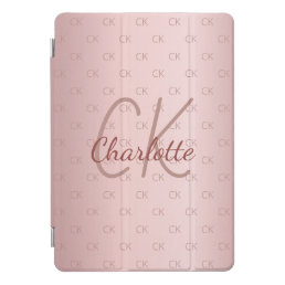 Pink dusty rose monogram initials iPad pro cover