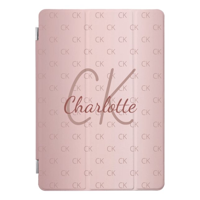Pink dusty rose monogram initials iPad pro cover (Front)