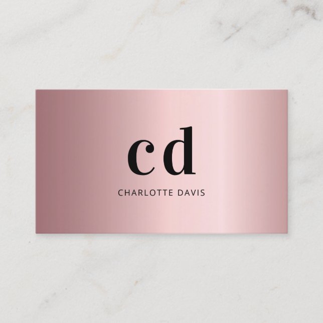 Pink dusty rose monogram initials minimalist business card (Front)