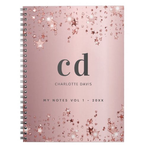 Pink dusty rose monogram sparkle stars notebook