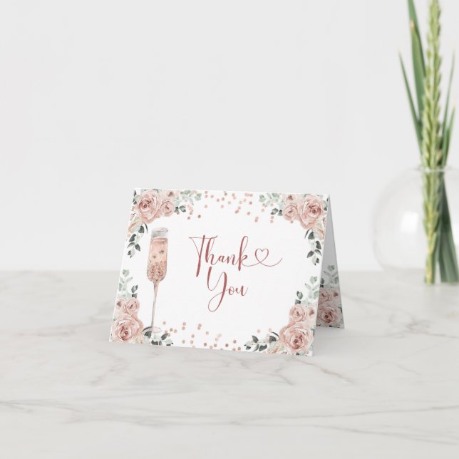 Pink Dusty Rose Petals and Prosecco Folded Card (Front)