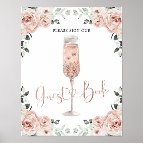 Pink Dusty Rose Petals and Prosecco Guest Book