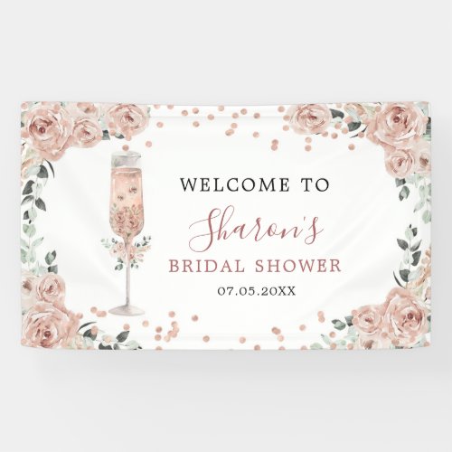 Pink Dusty Rose Petals and Prosecco Large Banner