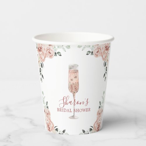Pink Dusty Rose Petals and Prosecco Paper Cup
