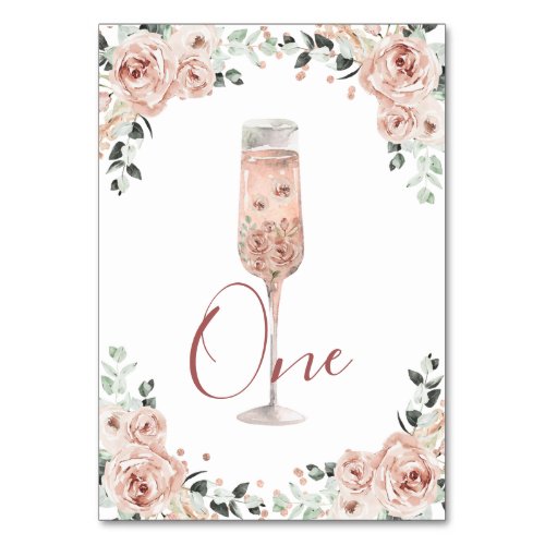Pink Dusty Rose Petals and Prosecco Table Number