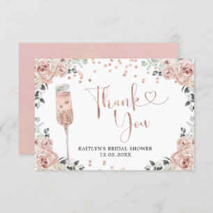Pink Dusty Rose Petals and Prosecco Thank You Card