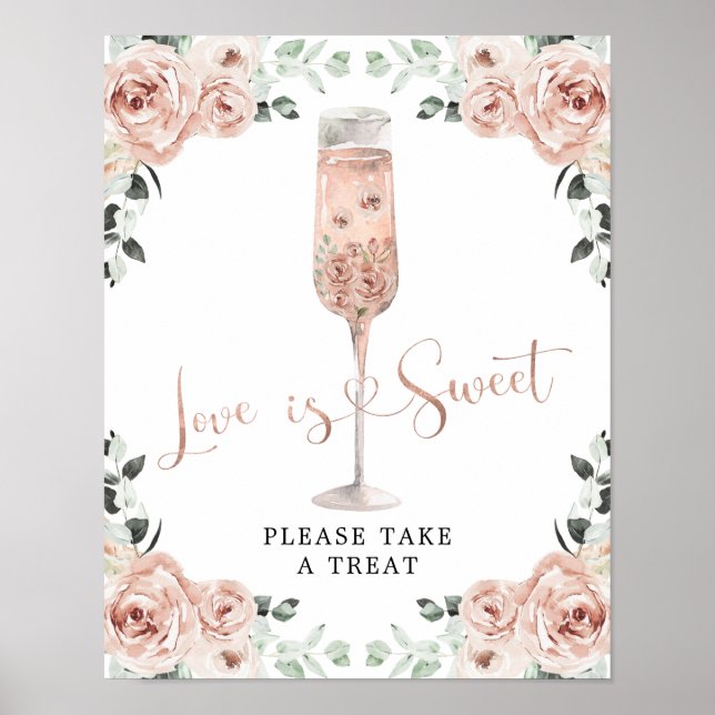 Pink Dusty Rose Petals Prosecco Love is Sweet Poster (Front)