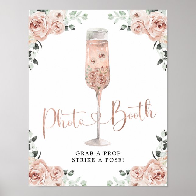 Pink Dusty Rose Petals Prosecco Photo Booth Sign (Front)