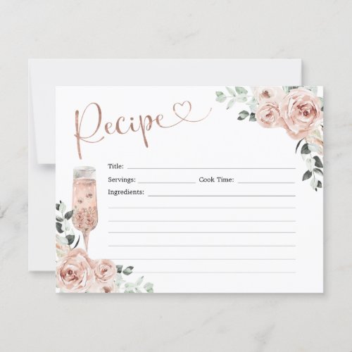 Pink Dusty Rose Petals Prosecco Recipe Card