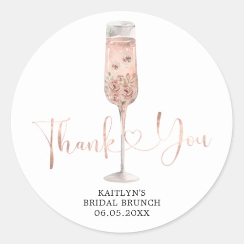 Pink Dusty Rose Petals Prosecco Thank You Sticker