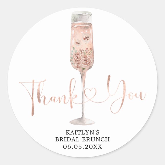Pink Dusty Rose Petals Prosecco Thank You Sticker (Front)
