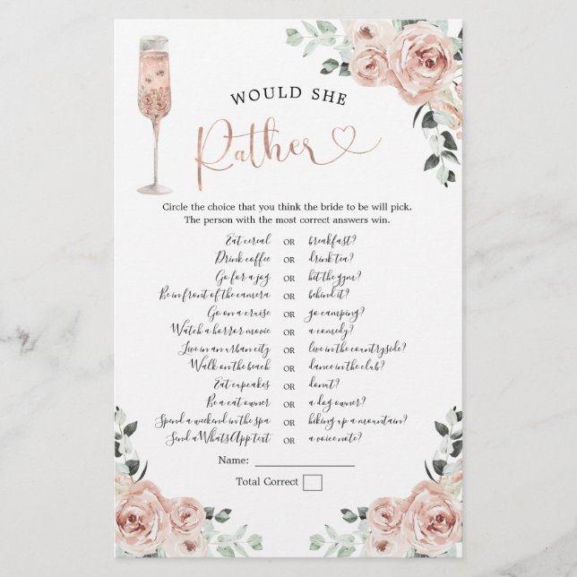 Pink Dusty Rose Petals Prosecco Would She Rather (Front)