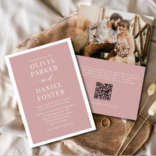 Pink Dusty Rose Photo QR Code Minimalist Wedding Invitation