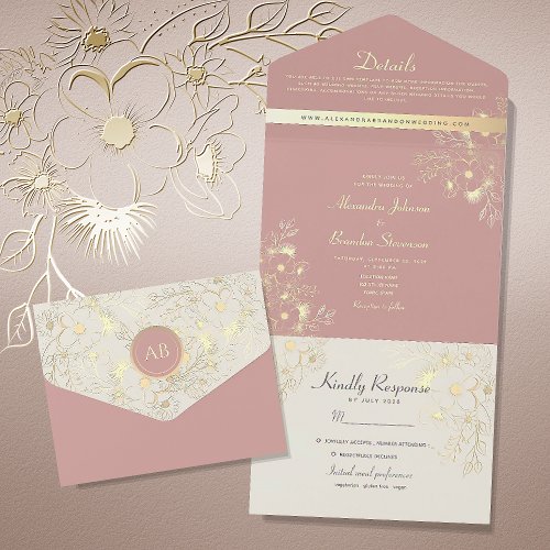 Pink Dusty Rose Wedding All In One Invitation