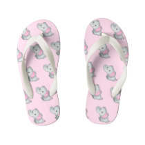 Pink Eared Cute Baby Elephant Kid's Flip Flops Pink Eared Cute Baby Elephant Kid's Flip Flops
