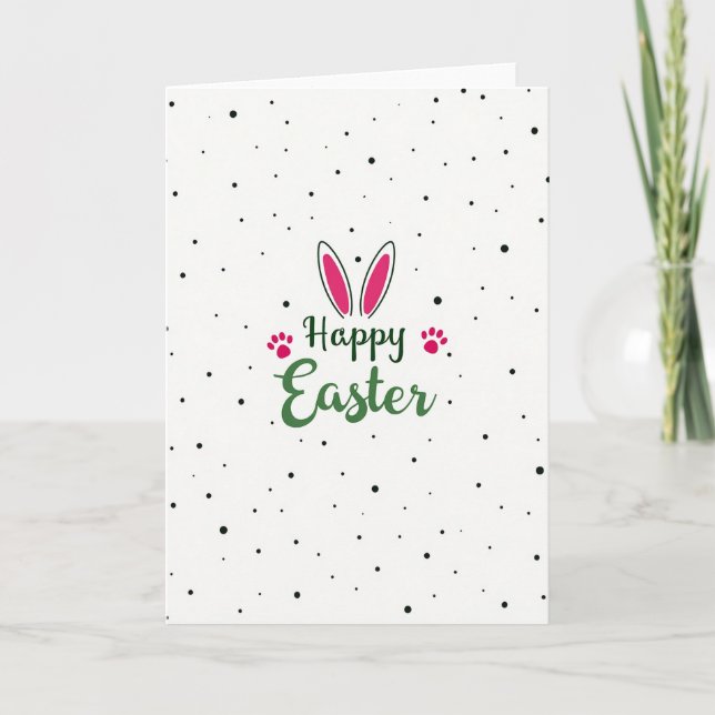 Pink Ears Polka Dot Easter Card (Front)