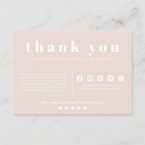 Pink Earth Tones Thank You Order Small Business Enclosure Card