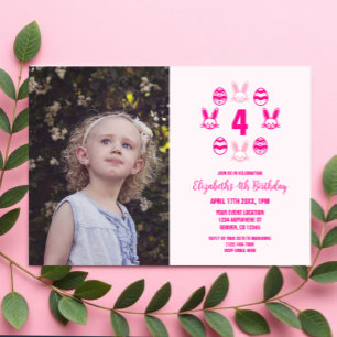 Pink Easter 4th Birthday Invitation