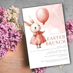 Pink Easter Brunch Bunny Watercolor Party Invitation