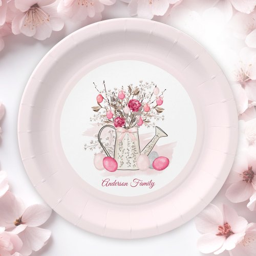 Pink Easter Brunch Egg Hunt Family Name Paper Plates