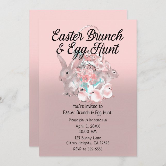 Pink Easter Brunch & Egg Hunt Spring Party Invitation (Front/Back)