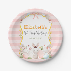 Pink Easter Bunnies Birthday Paper Plates