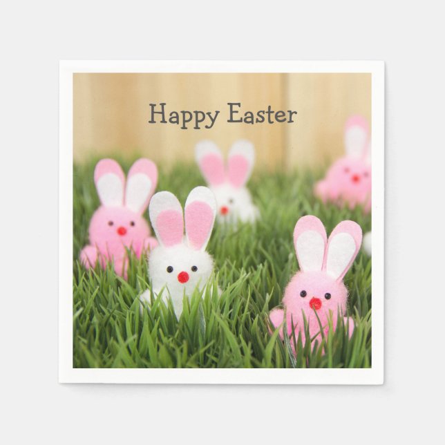 Pink Easter Bunnies in Grass Napkins (Front)