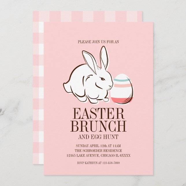 Pink Easter Bunny and Egg Brunch & Egg Hunt Invite (Front/Back)