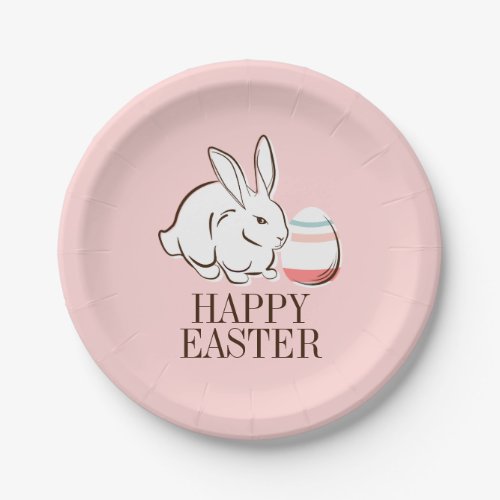 Pink Easter Bunny and Egg Happy Easter Paper Plate