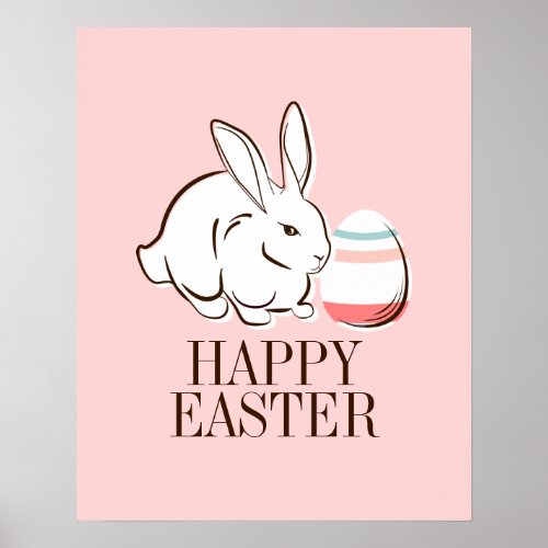 Pink Easter Bunny and Egg Happy Easter Poster